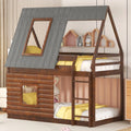 Twin Over Twin Wood Bunk Bed with Ladder and Guardrail A566