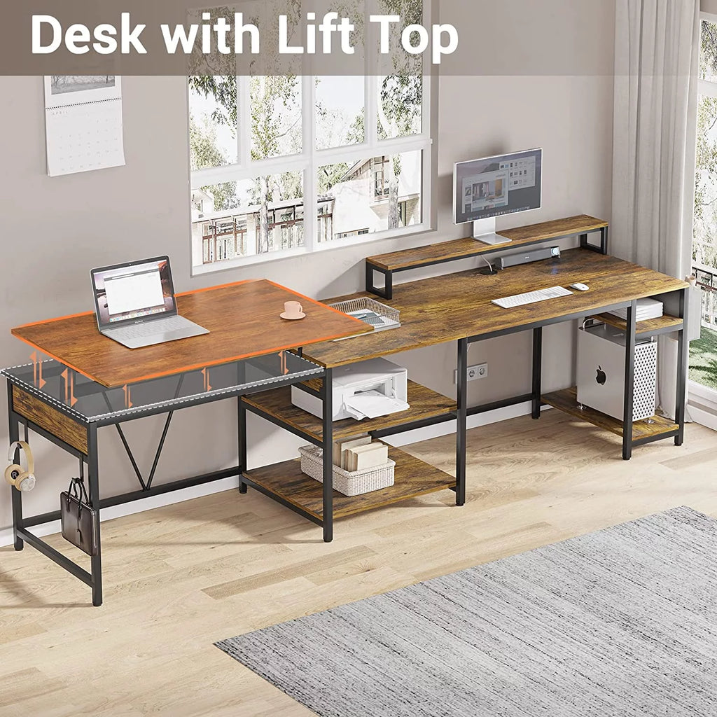 L Shaped Desk with Lift Top and Storage Shelves W328780