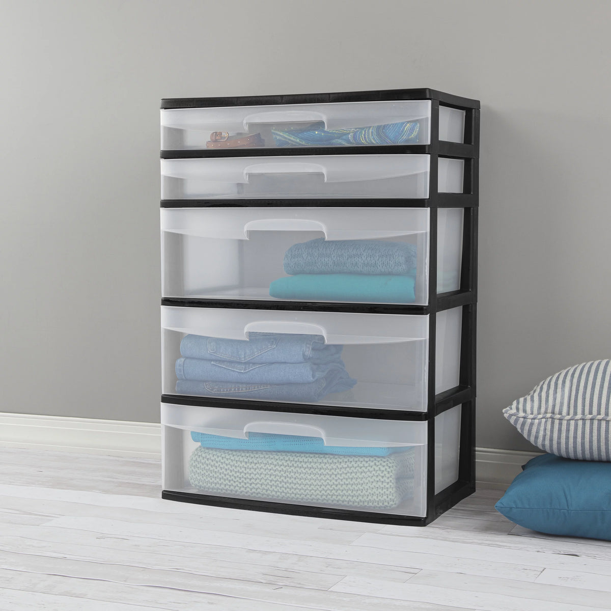 Plastic 5 Drawer Wide Tower Black E58331