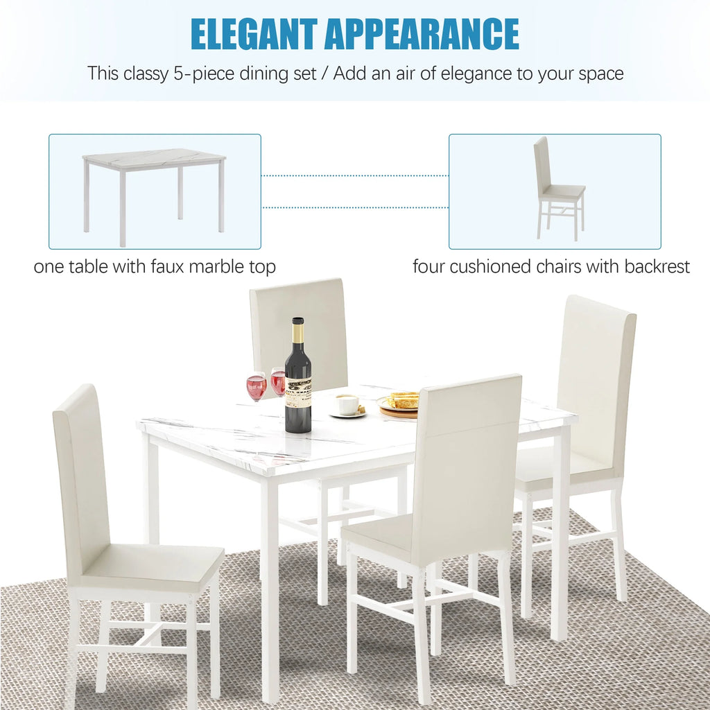 5 Piece White Dining Table and Chairs Set C3819