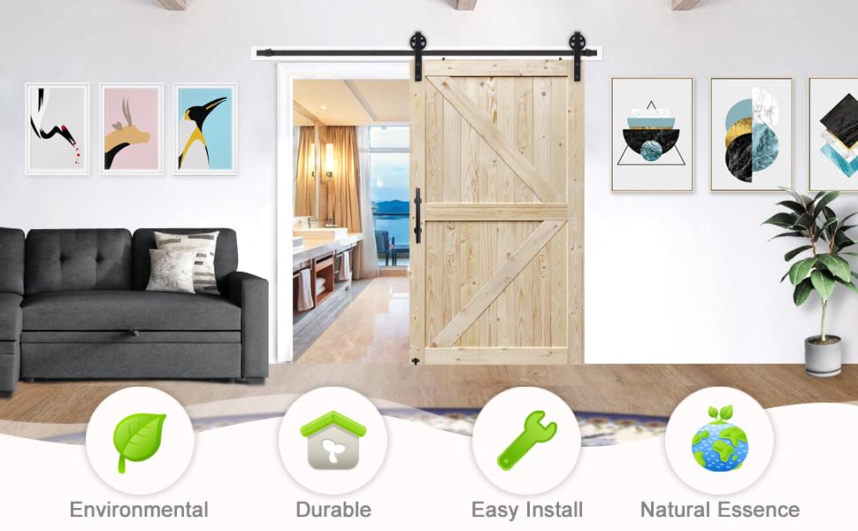 Unfinished Knotty Barn Door with Sliding Door Hardware Kit S179