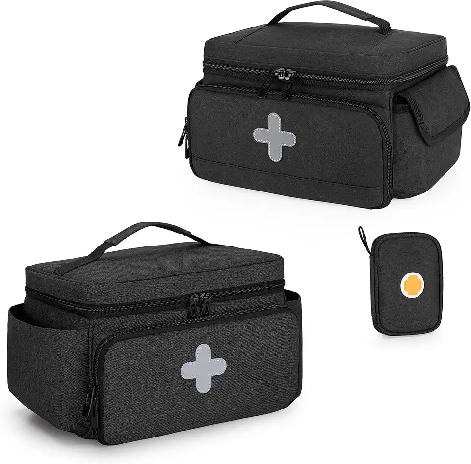 Lockable Pill Bottle Organizer with Zippered Pouches F2324