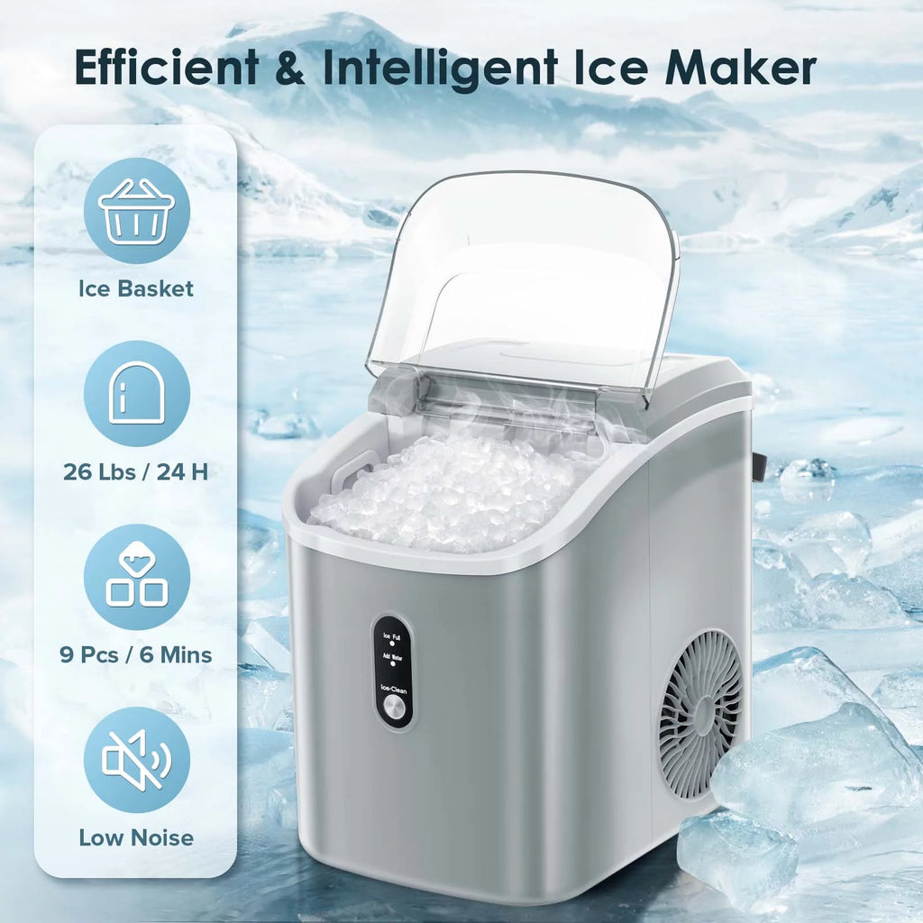 Nugget Ice Maker Countertop 33lbs/24H Self-Cleaning Portable Ice Machine Gray A790