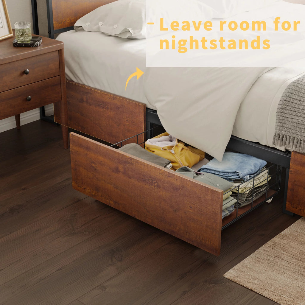 Queen Size Bed Frame with Headboard and 4 Storage Drawers G97548